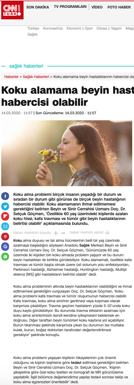 Koku alamama beyin hastalıklarının habercisi olabilir